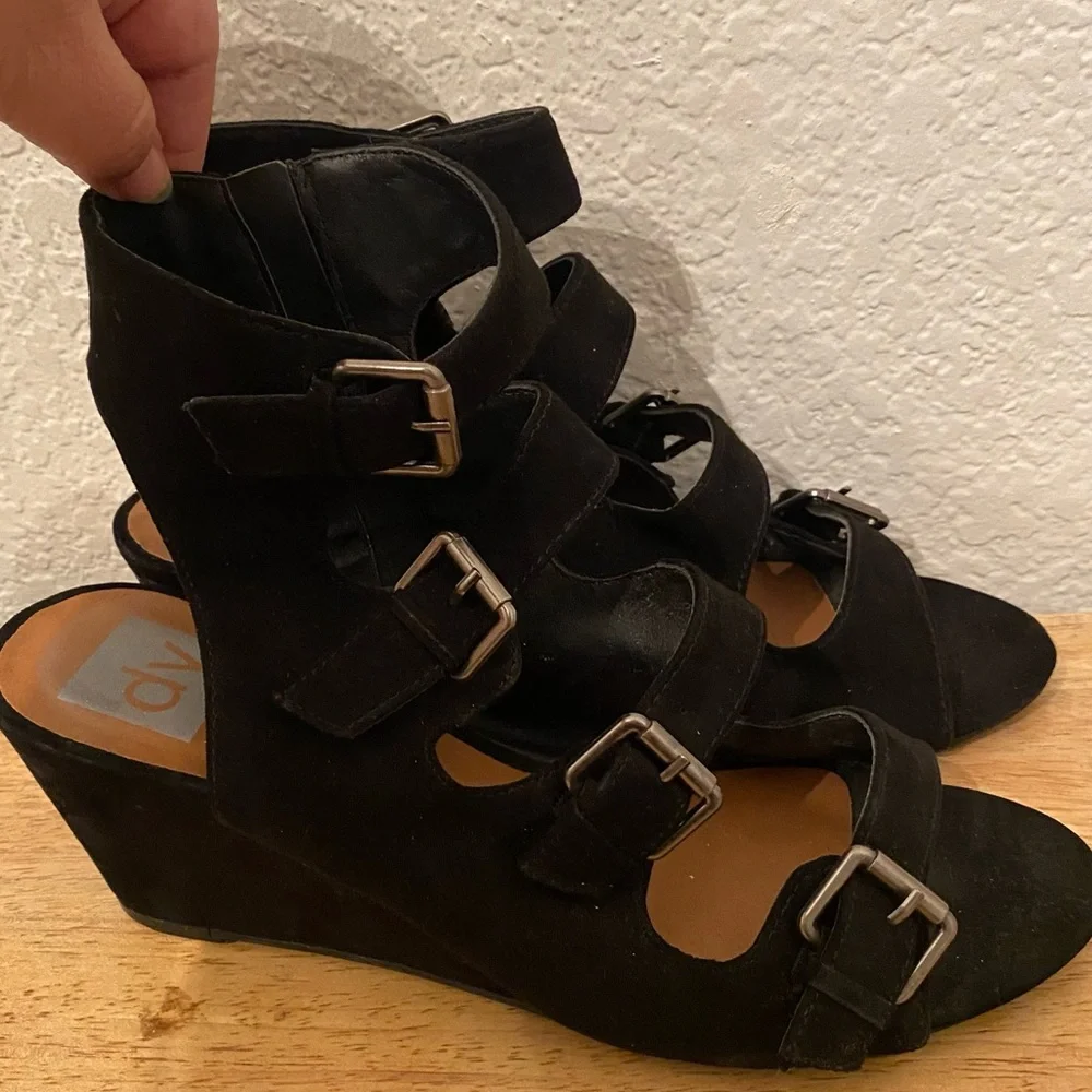 DV Vita Black Wedge Sandals with Buckles
